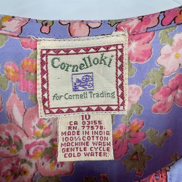 VTG Cornelloki dress girls 10 sleeveless button floral pleated lace boho prairie - Picture 6 of 7